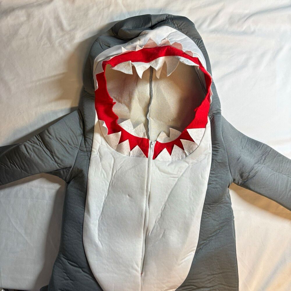 Kids Halloween Hooded Shark Costume One-Piece Polyester Gray/White/Red Size S